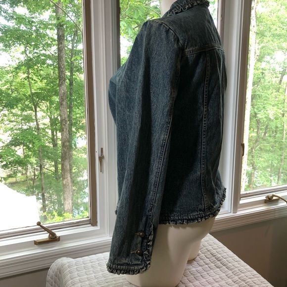 Bleu Bayou Blue Jean Jacket Ruffles Button Boho - Picture 4 of 6